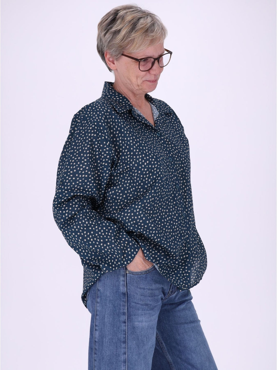 Bluse Damen Baumwolle AOP Tupfen