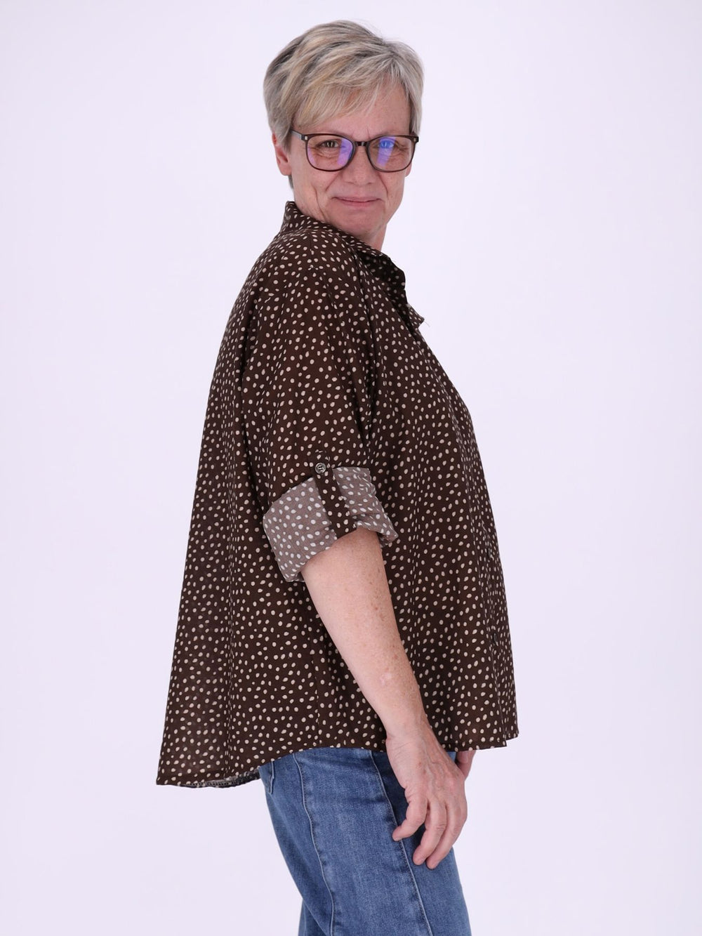 Bluse Damen Baumwolle AOP Tupfen