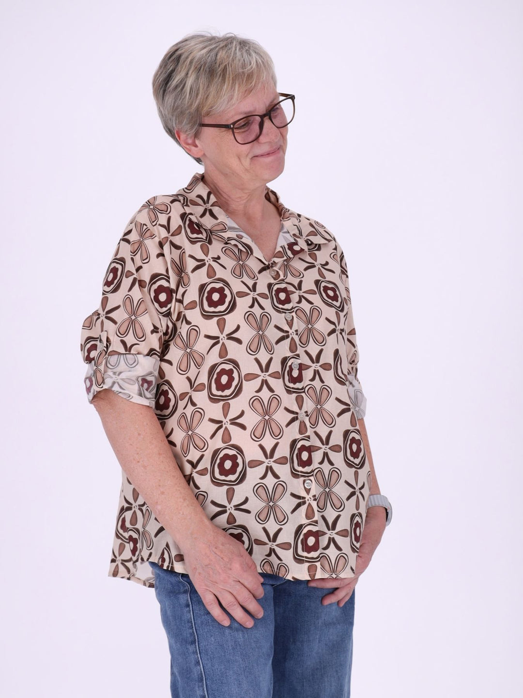 Bluse Damen Baumwolle AOP Blüten