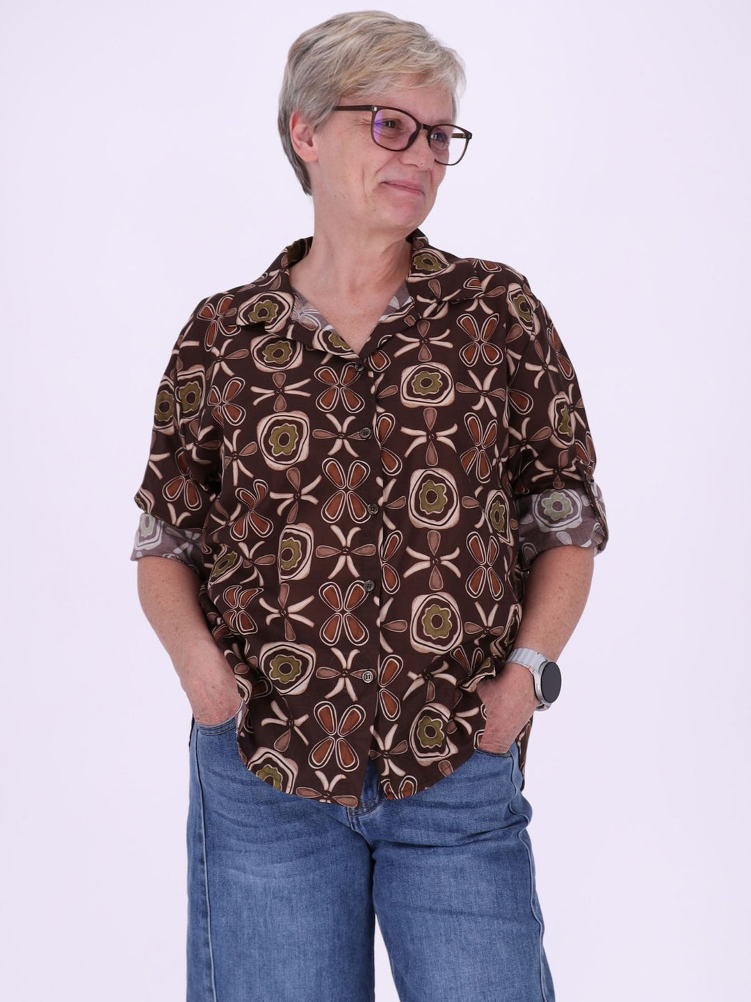 Bluse Damen Baumwolle AOP Blüten
