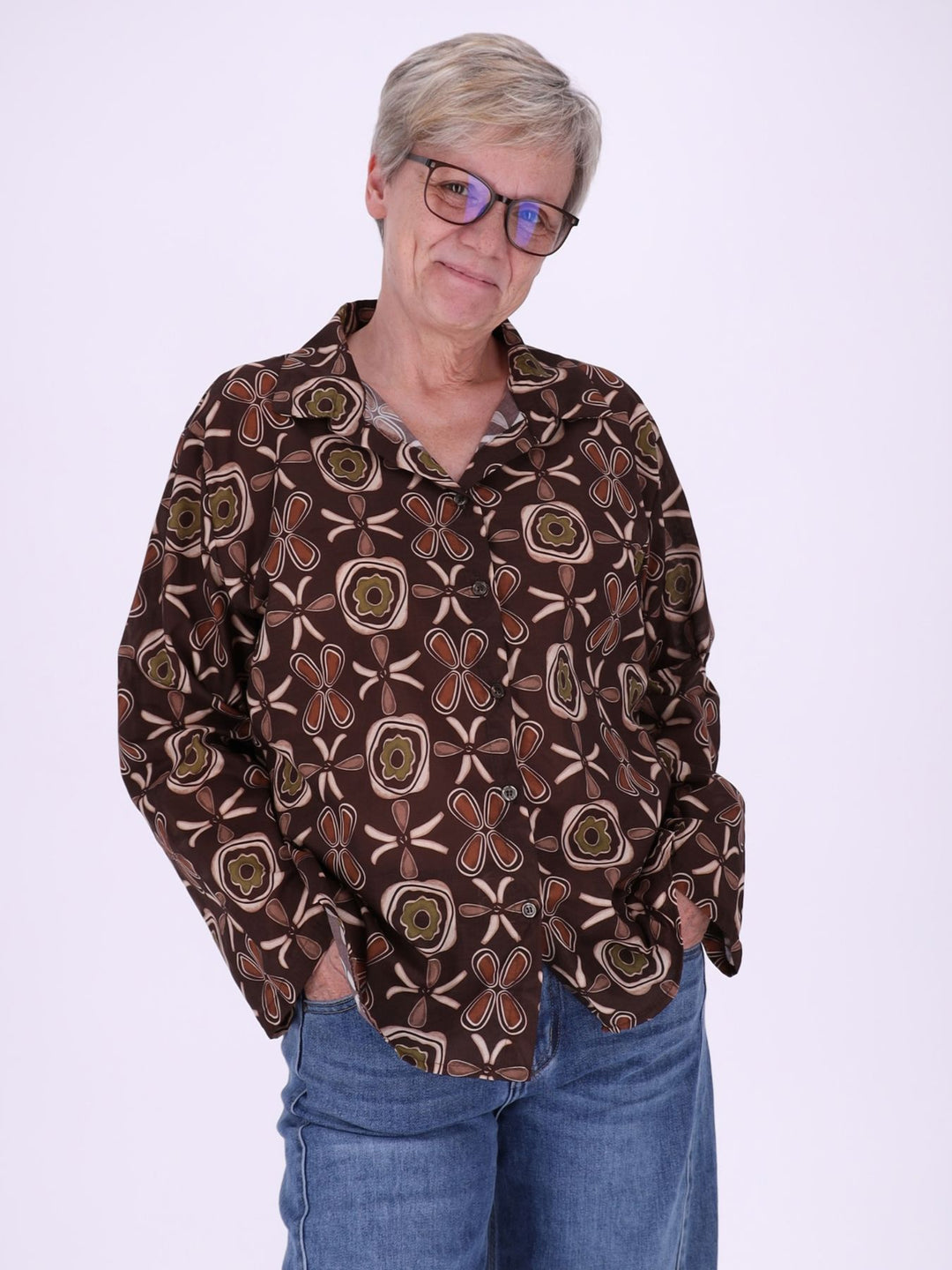 Bluse Damen Baumwolle AOP Blüten