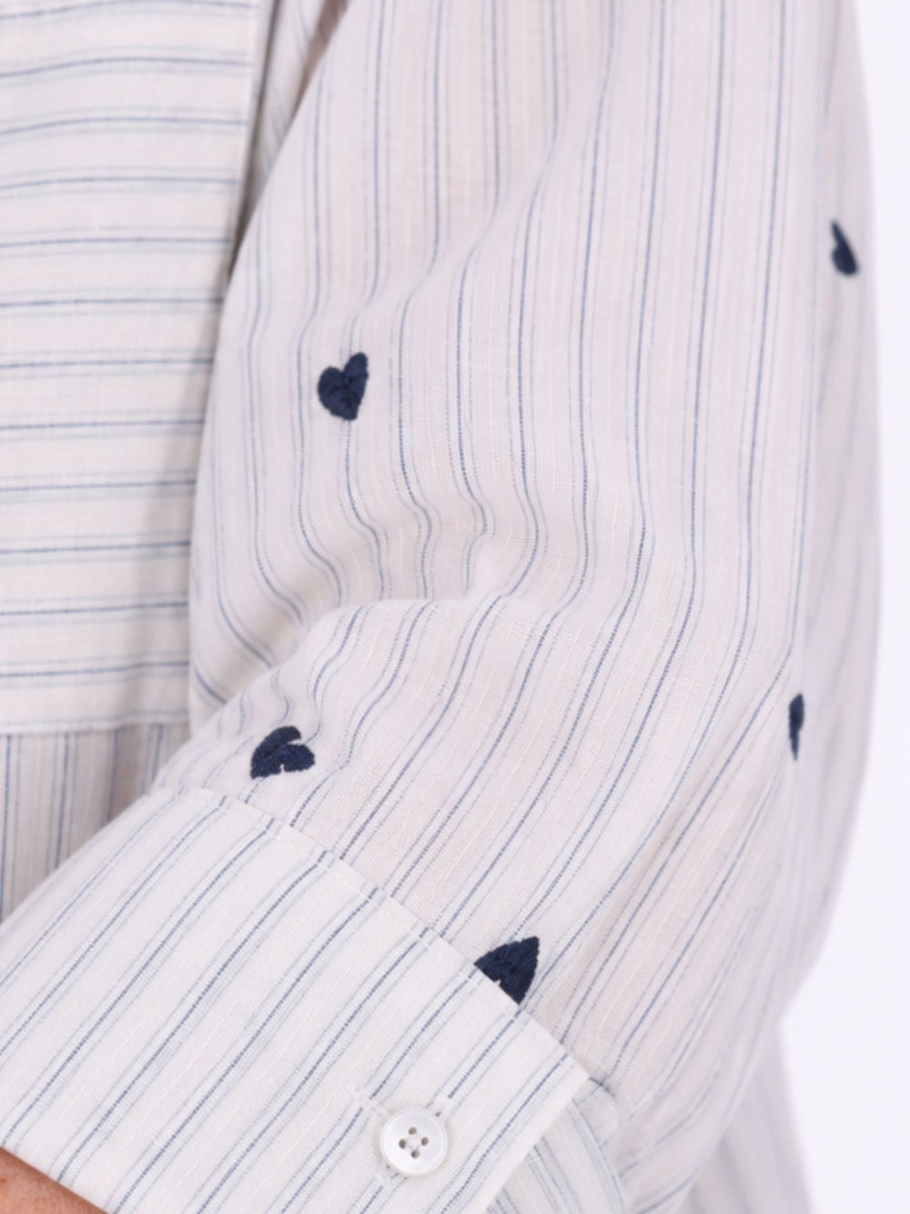 Bluse Damen Streifen Herzchen Stickerei Brusttaschen