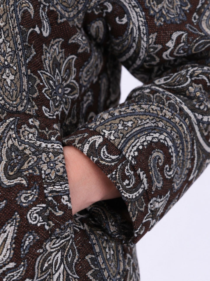 Damen Blousonjacke kurz Gobelin Paisley – Braun
