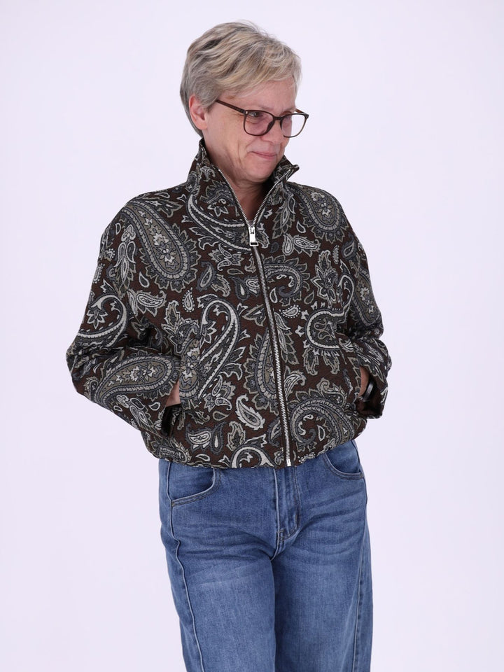 Damen Blousonjacke kurz Gobelin Paisley – Braun