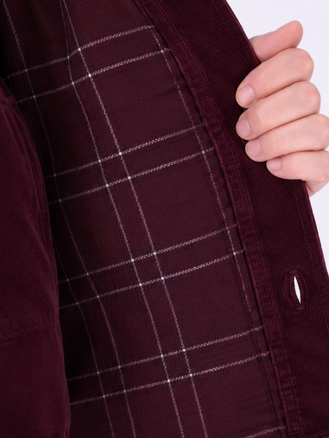Damen Cord-Overshirt Rot – mit kariertem Innenfutter