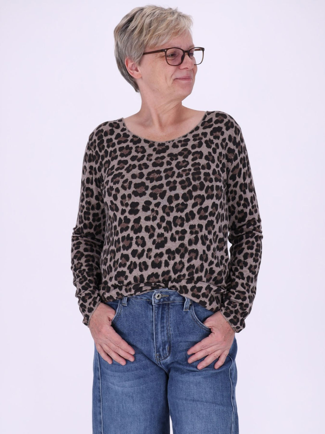 Shirt Damen Feinstrick AOP Leo