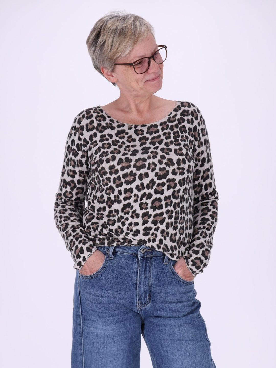 Shirt Damen Feinstrick AOP Leo