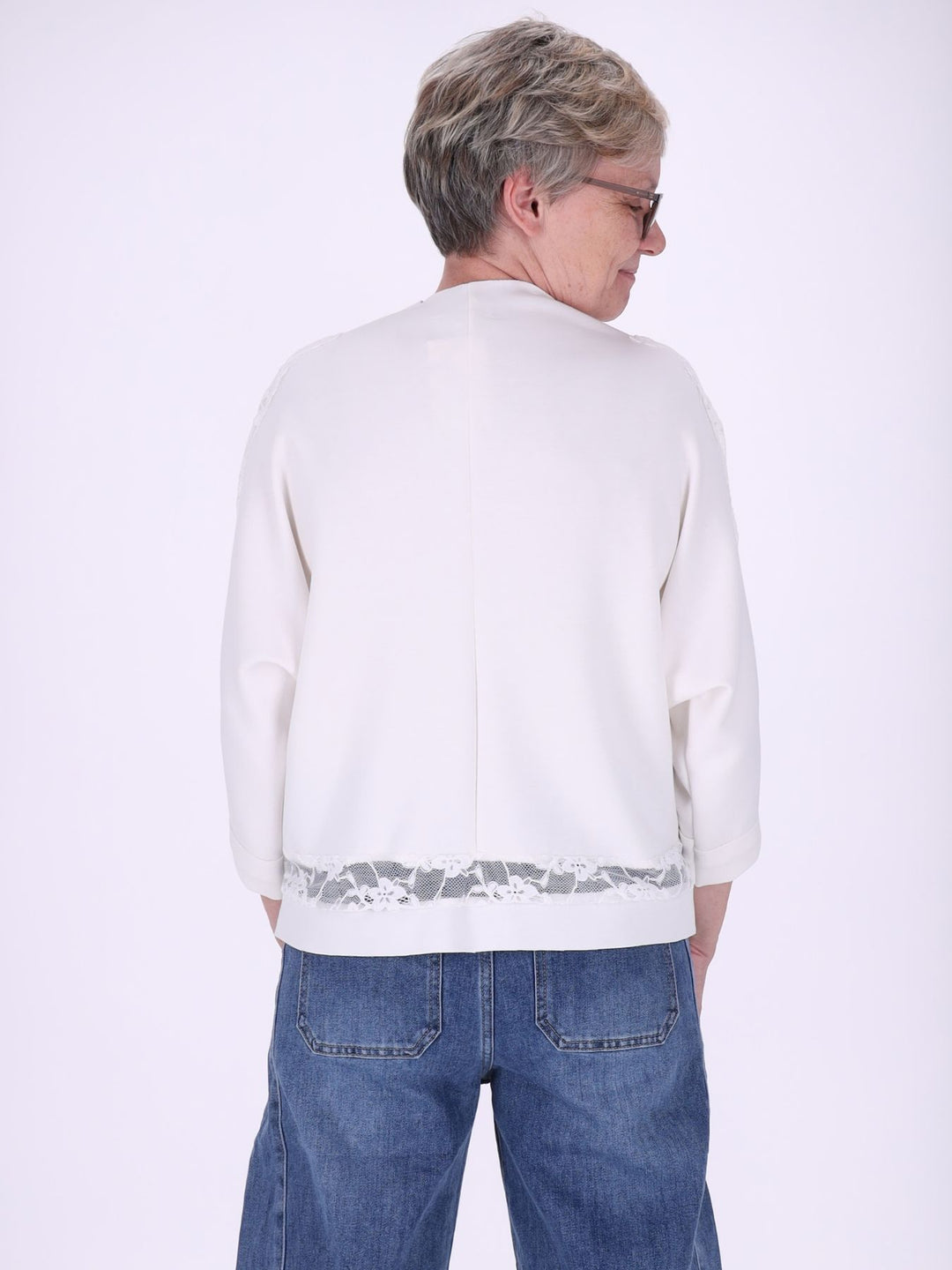 Sweatshirt Damen Spitze an Bund und Ärmel