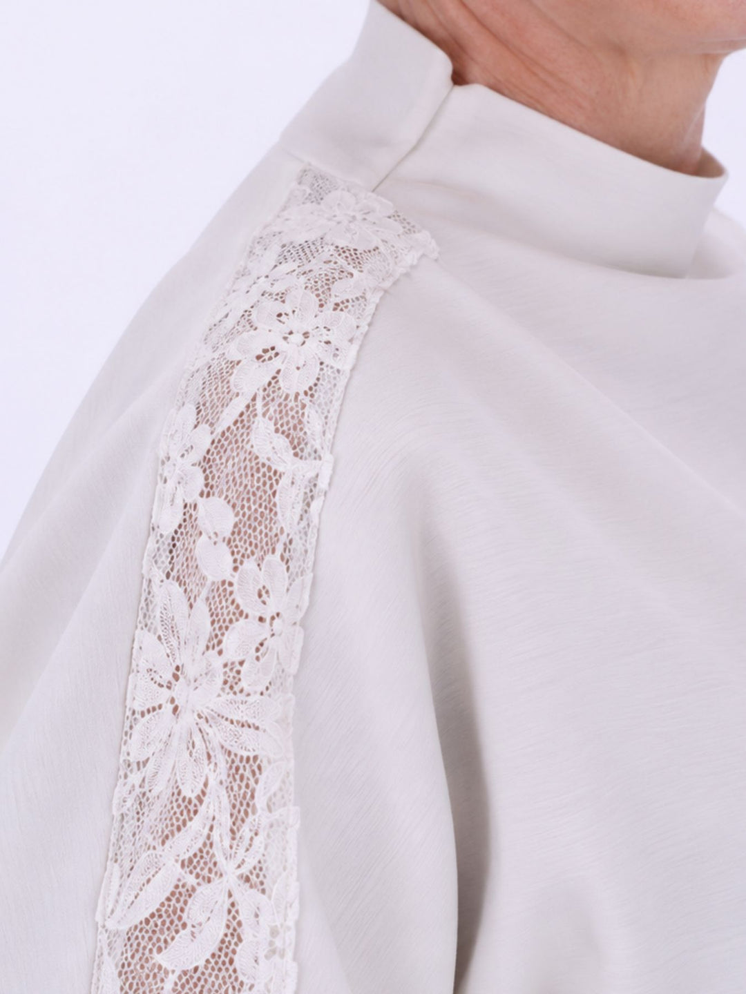 Sweatshirt Damen Spitze an Bund und Ärmel