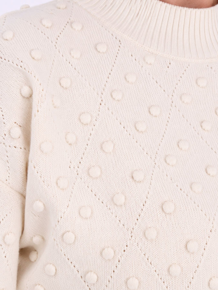 Strickpullover Damen mit Tupfen & Stehkragen – figurbetont mit besonderem Strickmuster