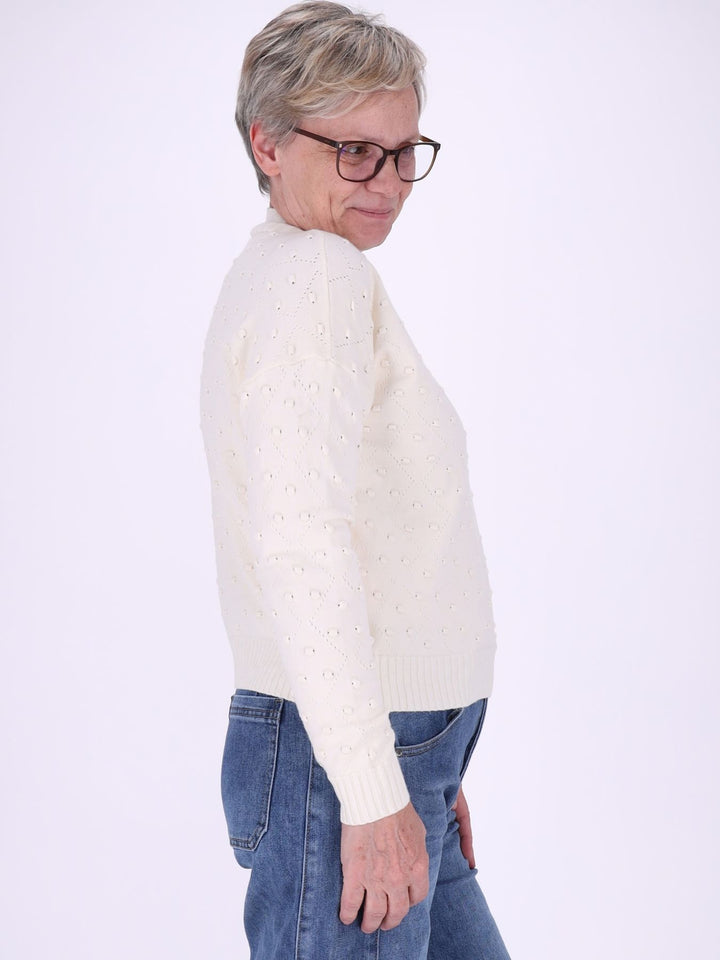 Strickpullover Damen mit Tupfen & Stehkragen – figurbetont mit besonderem Strickmuster