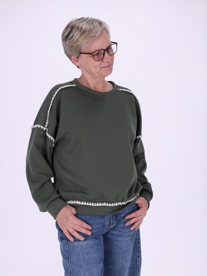 Khaki Sweatshirt Damen mit Mäusezähnchen – lässig & feminin
