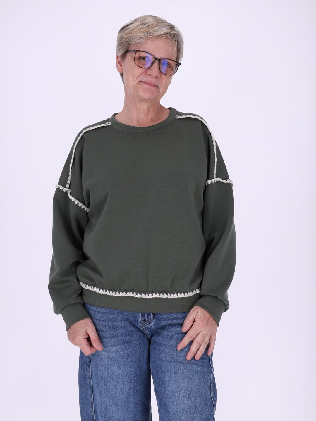 Khaki Sweatshirt Damen mit Mäusezähnchen – lässig & feminin
