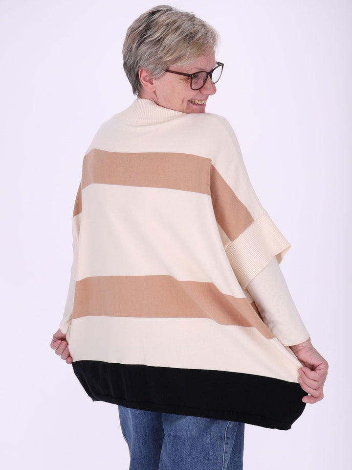 Gestreifte Strickjacke Damen mit Reißverschluss – Kurzarm in Creme, Beige & Schwarz