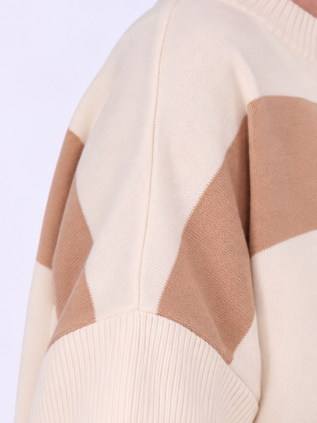 Gestreifte Strickjacke Damen mit Reißverschluss – Kurzarm in Creme, Beige & Schwarz