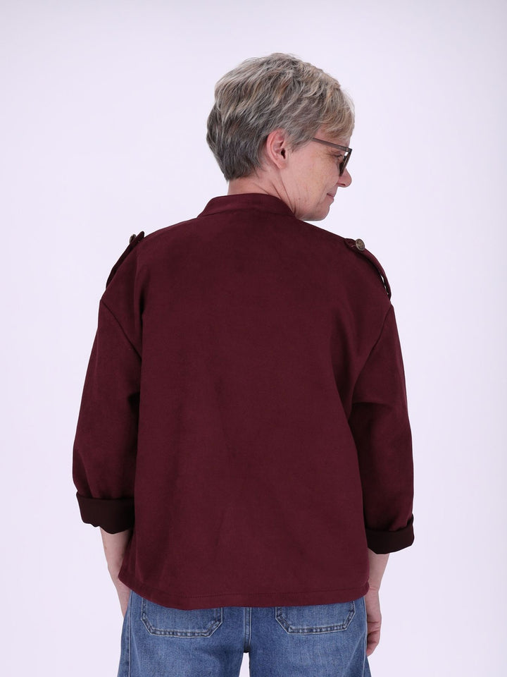 Bordeaux Military Jacke Damen in Veloursoptik – offen & detailreich