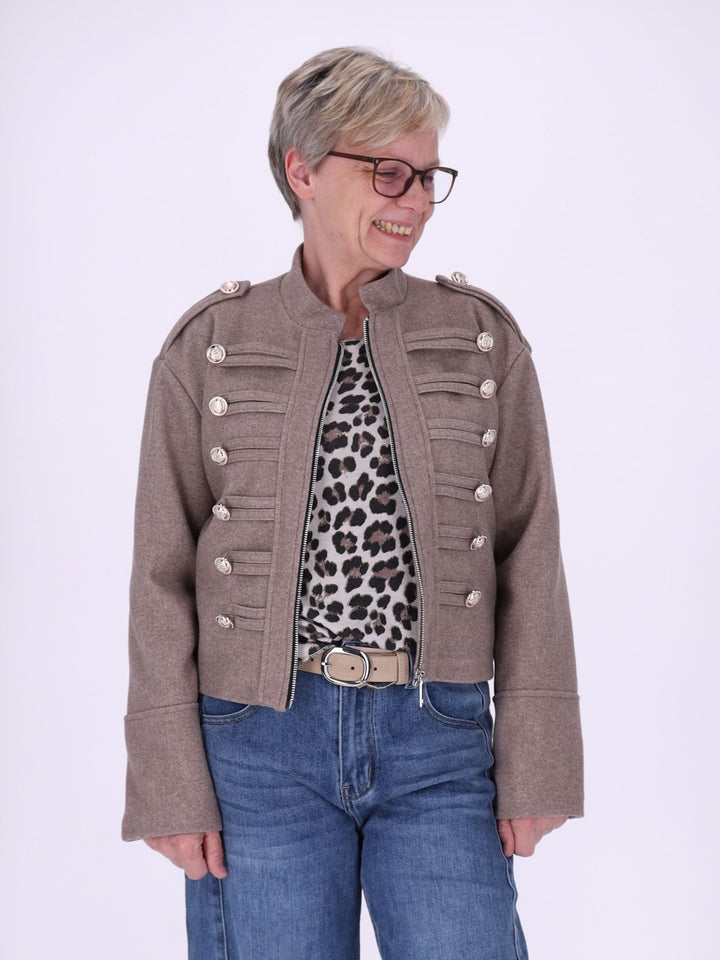 Military-Kurzjacke Wolloptik Zierknöpfe