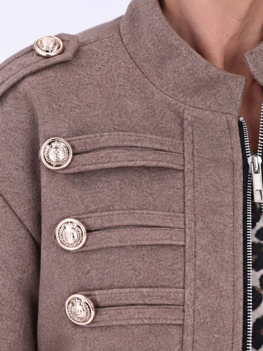 Military-Kurzjacke Wolloptik Zierknöpfe