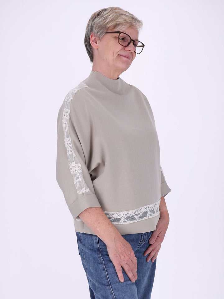 Sweatshirt Damen Spitze an Bund und Ärmel