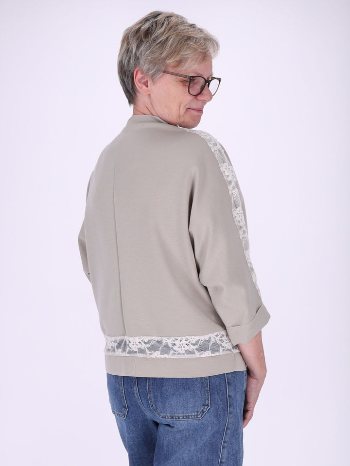 Sweatshirt Damen Spitze an Bund und Ärmel