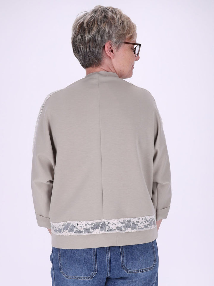 Sweatshirt Damen Spitze an Bund und Ärmel