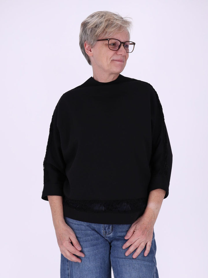 Sweatshirt Damen Spitze an Bund und Ärmel