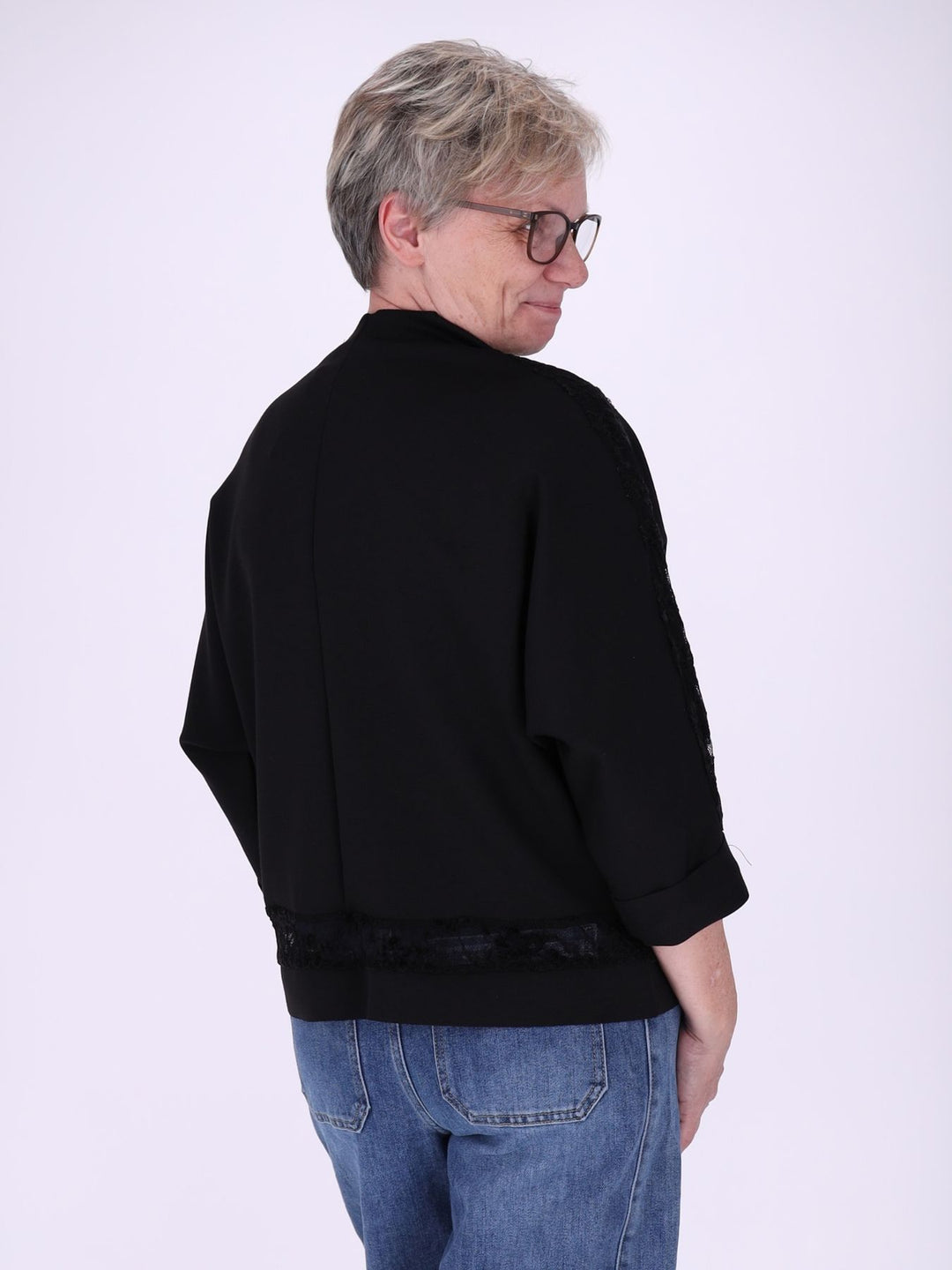 Sweatshirt Damen Spitze an Bund und Ärmel