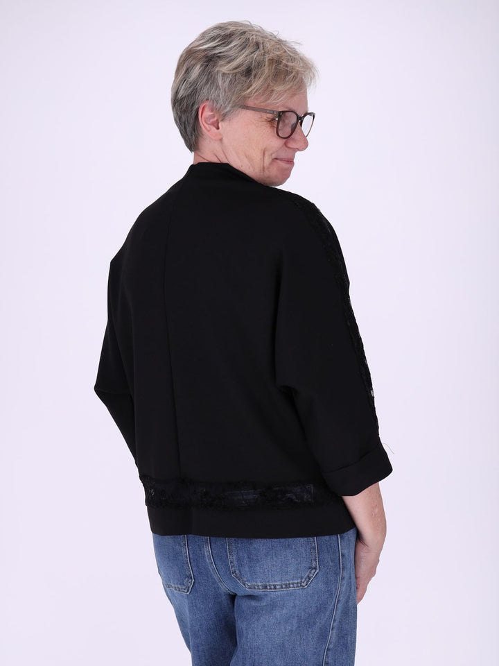 Sweatshirt Damen Spitze an Bund und Ärmel