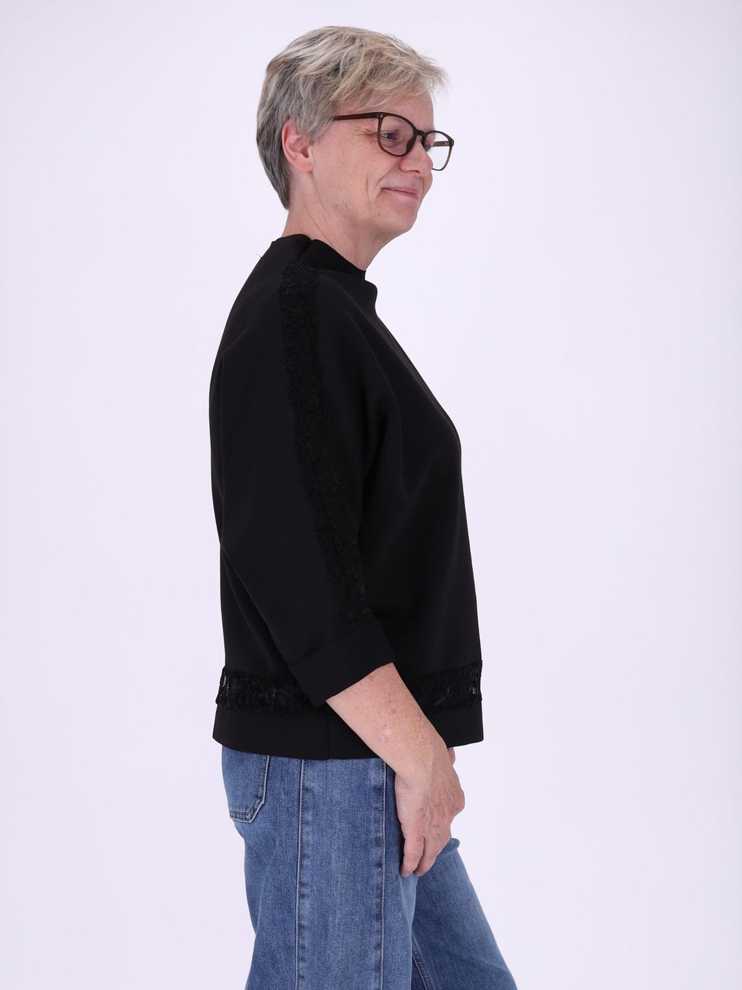 Sweatshirt Damen Spitze an Bund und Ärmel