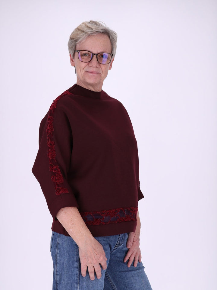 Sweatshirt Damen Spitze an Bund und Ärmel