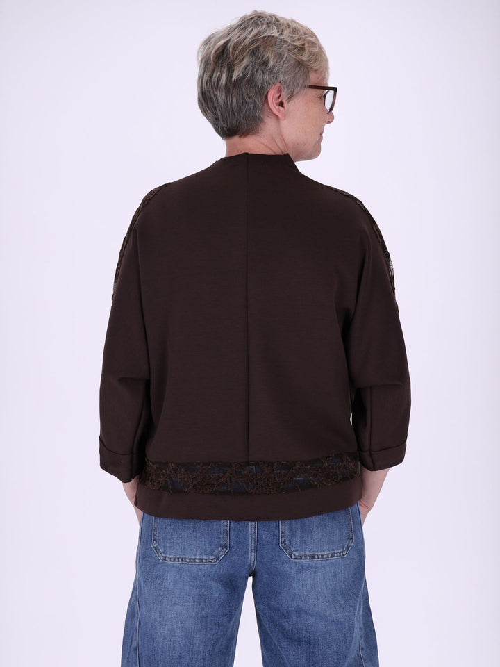 Sweatshirt Damen Spitze an Bund und Ärmel