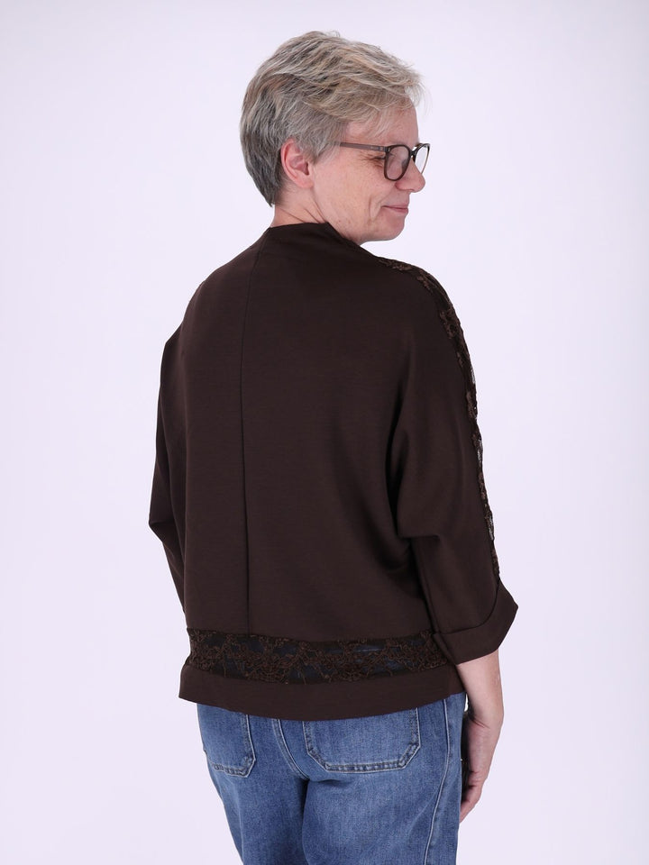 Sweatshirt Damen Spitze an Bund und Ärmel