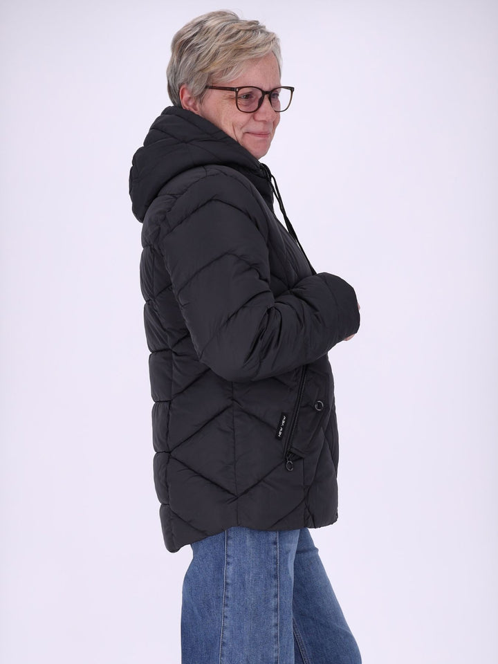 Schwarze Damen Steppjacke mit Rautensteppung & recycelter Wattierung – modern, zeitlos & vielseitig