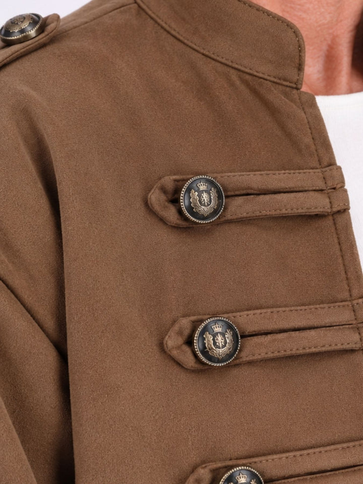 Caramel Military Jacke Damen in Veloursoptik – offen & detailreich