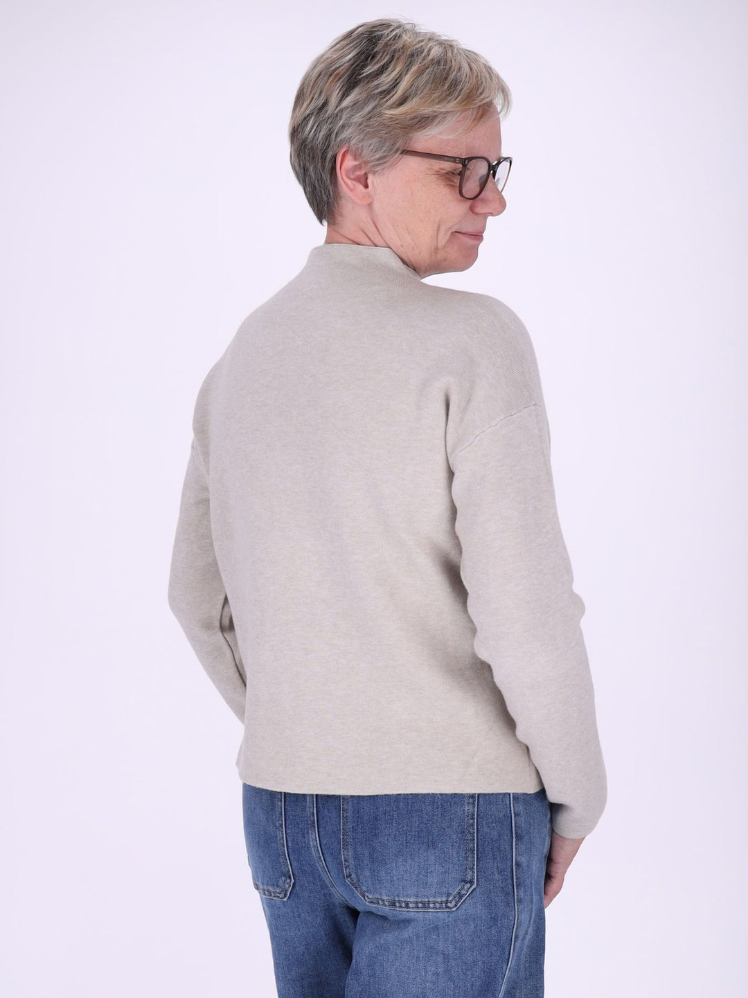 Fango Strickpullover Damen mit Stehkragen & Blüten – feminine 3D-Details