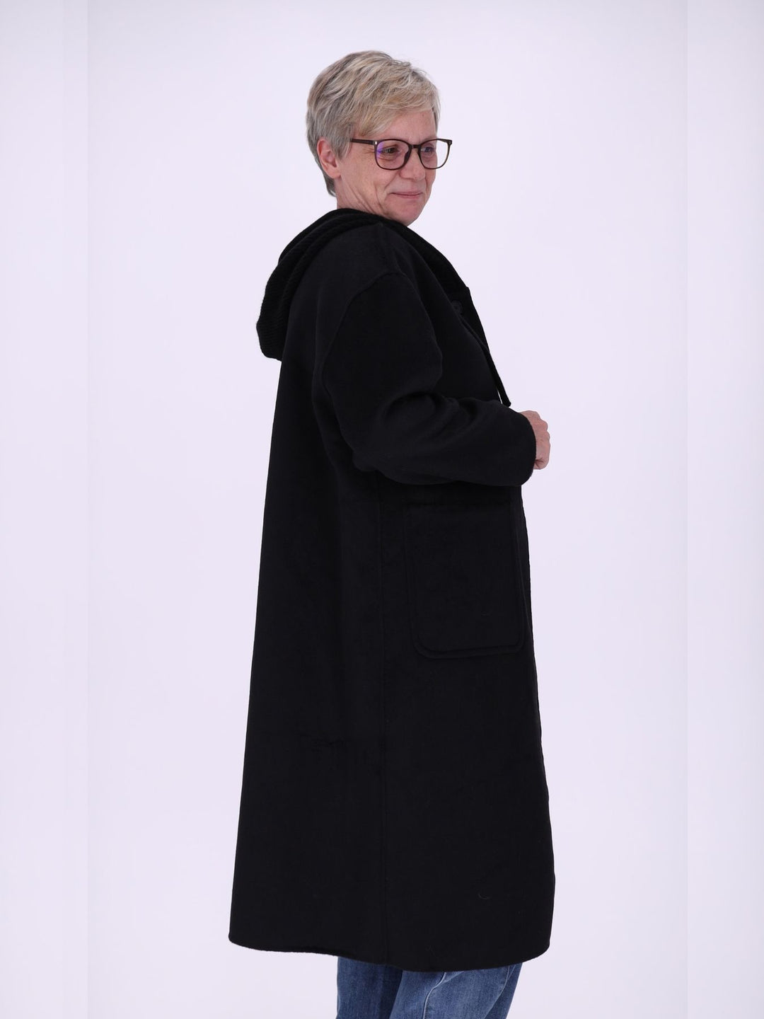 Wollmantel Damen Strickkapuze Oversized