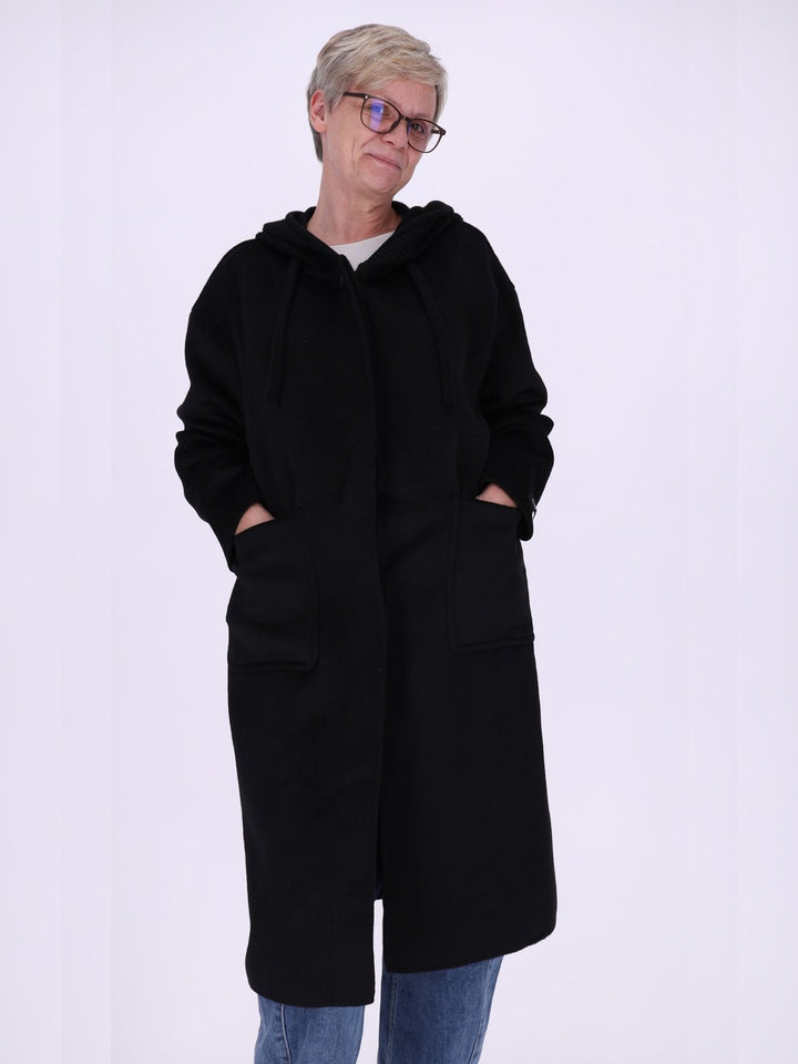 Wollmantel Damen Strickkapuze Oversized