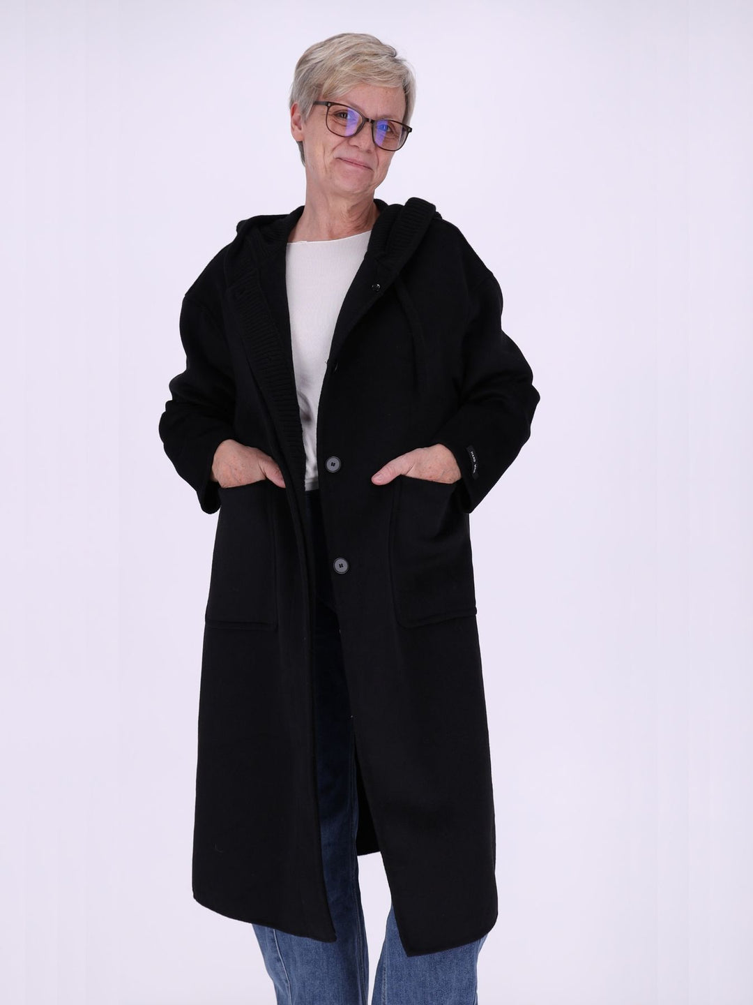 Wollmantel Damen Strickkapuze Oversized