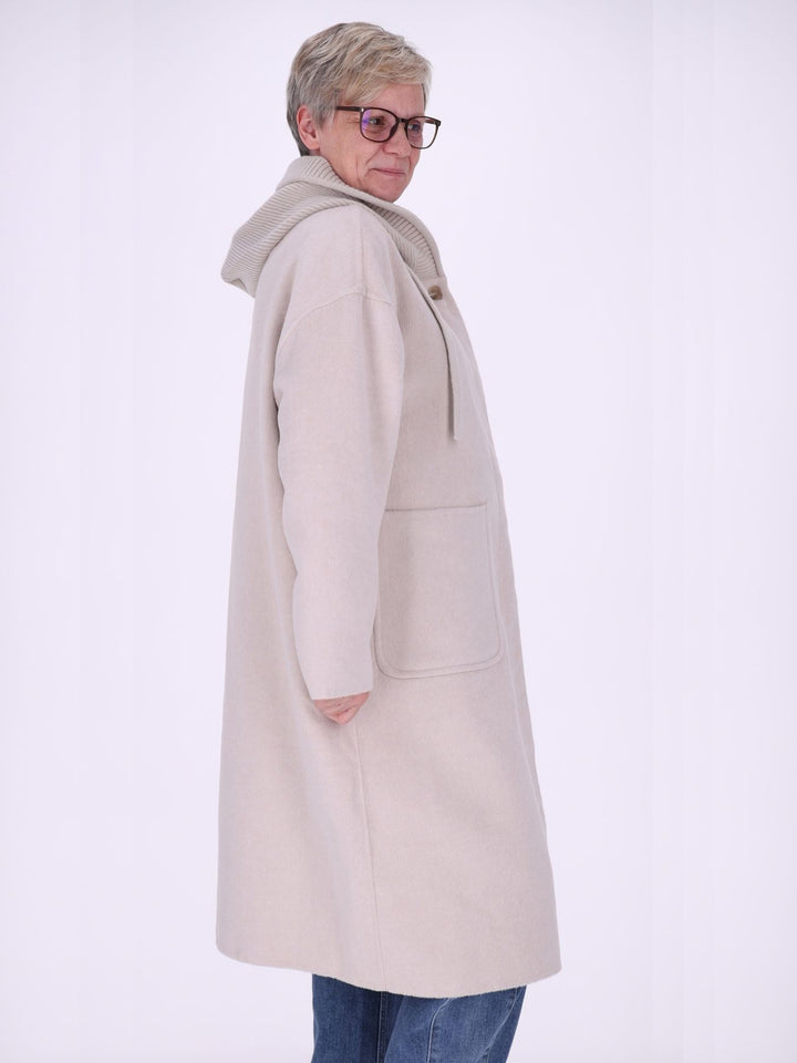 Wollmantel Damen Strickkapuze Oversized