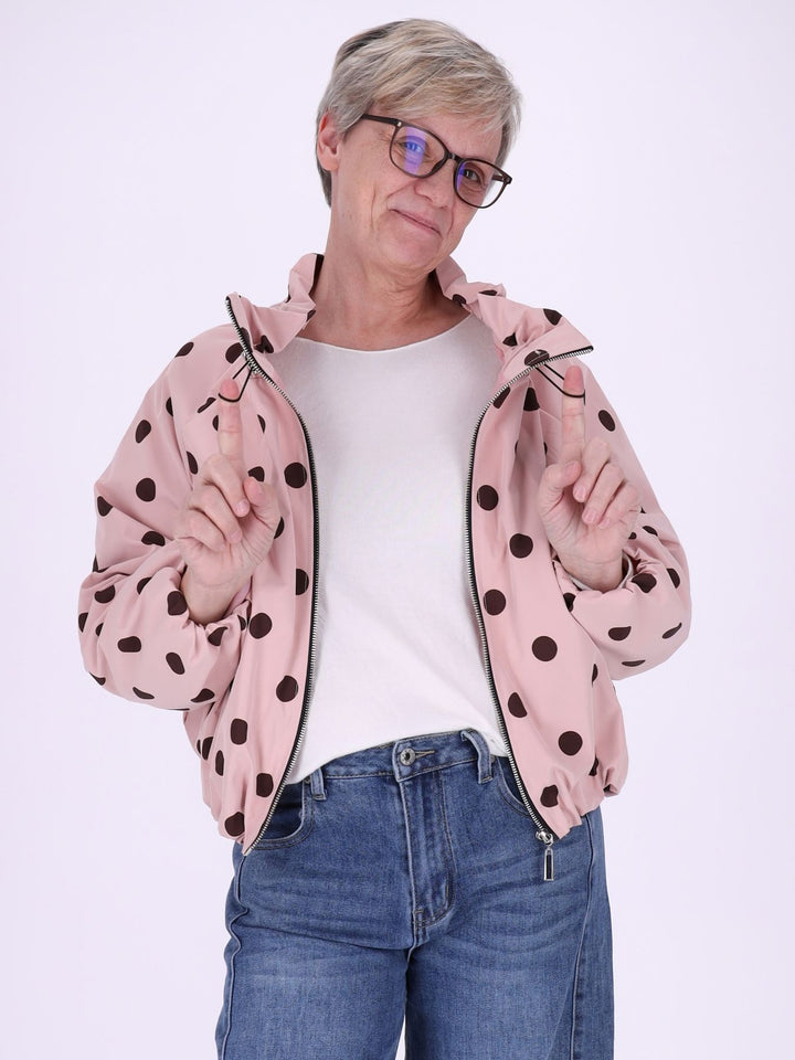 Leichte Damenjacke in Altrosa mit braunen Polka Dots