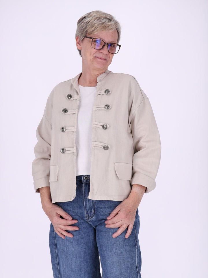Beige Damen Military Jacket aus Denim – lässig, modern & stilvoll