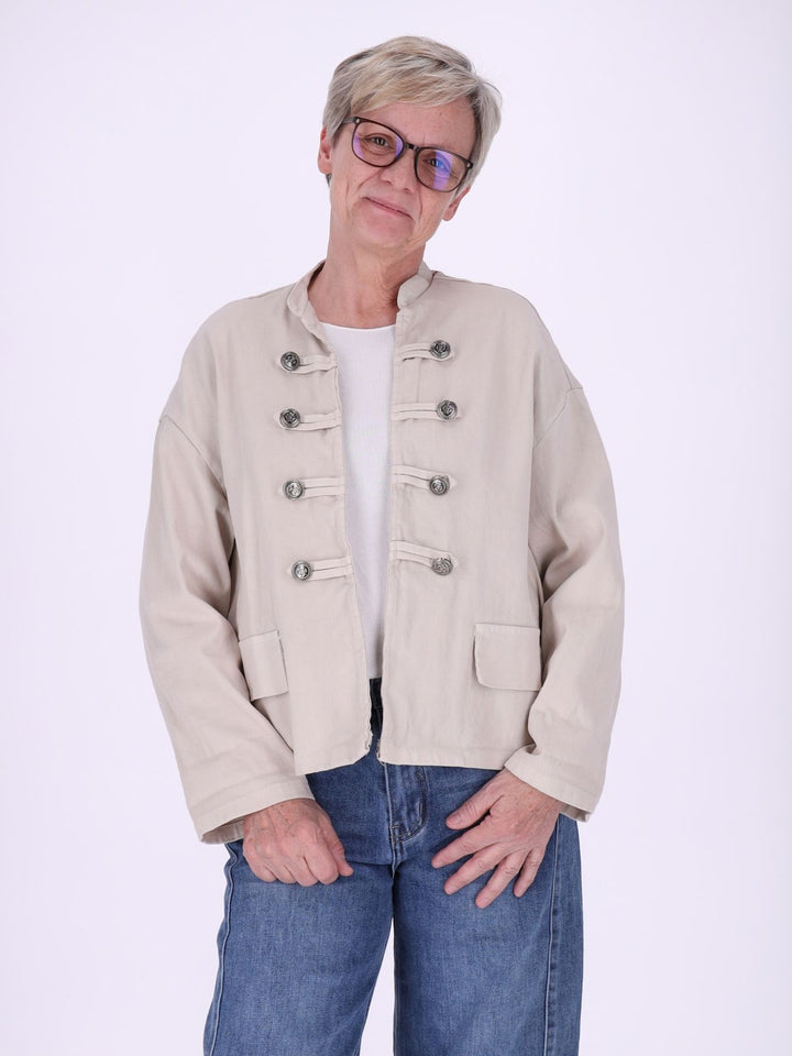 Beige Damen Military Jacket aus Denim – lässig, modern & stilvoll