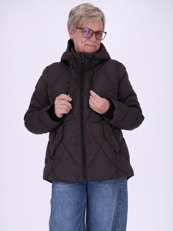 Graue Damen Steppjacke mit Rautensteppung & recycelter Wattierung – modern, zeitlos & vielseitig