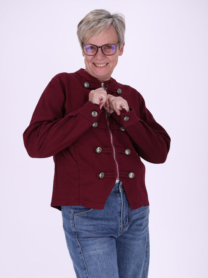Bordeaux Damen Military Jacket aus Denim mit Reißverschluss – feminin & modern