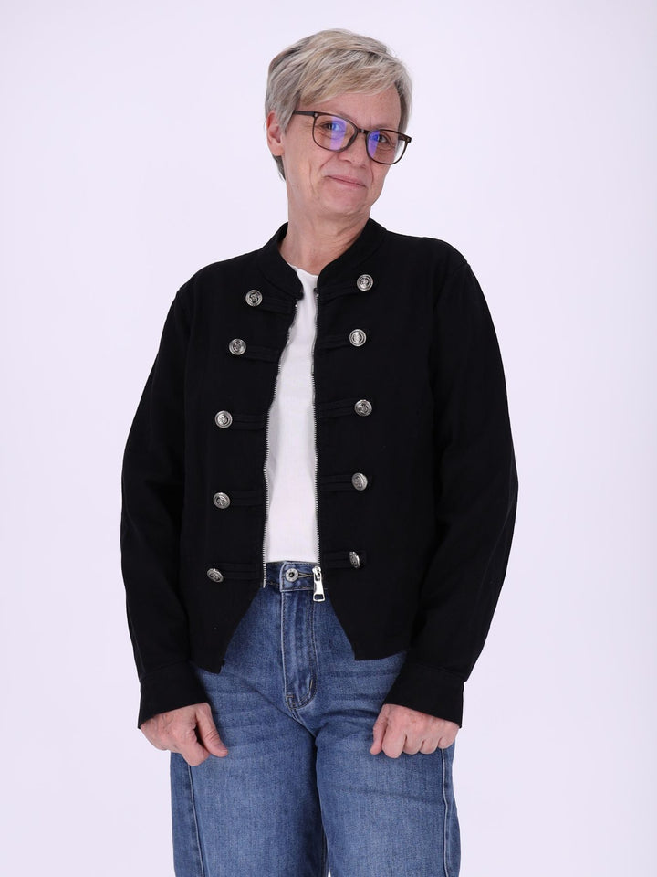 Schwarze Damen Military Jacket aus Denim mit Reißverschluss – feminin & modern