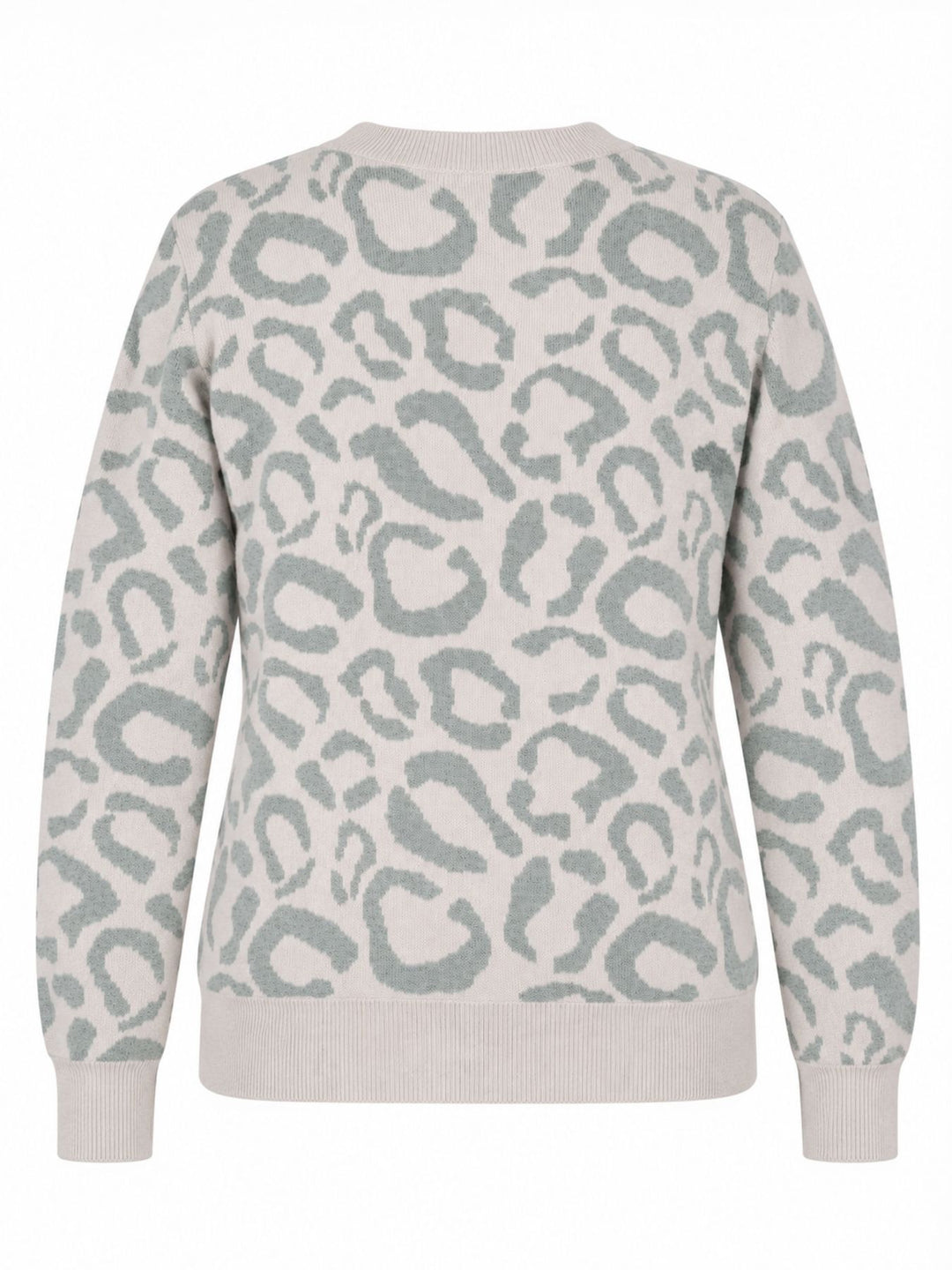 Damen Strickpullover mit Leo-Muster – Creme-Mint, weich & modern