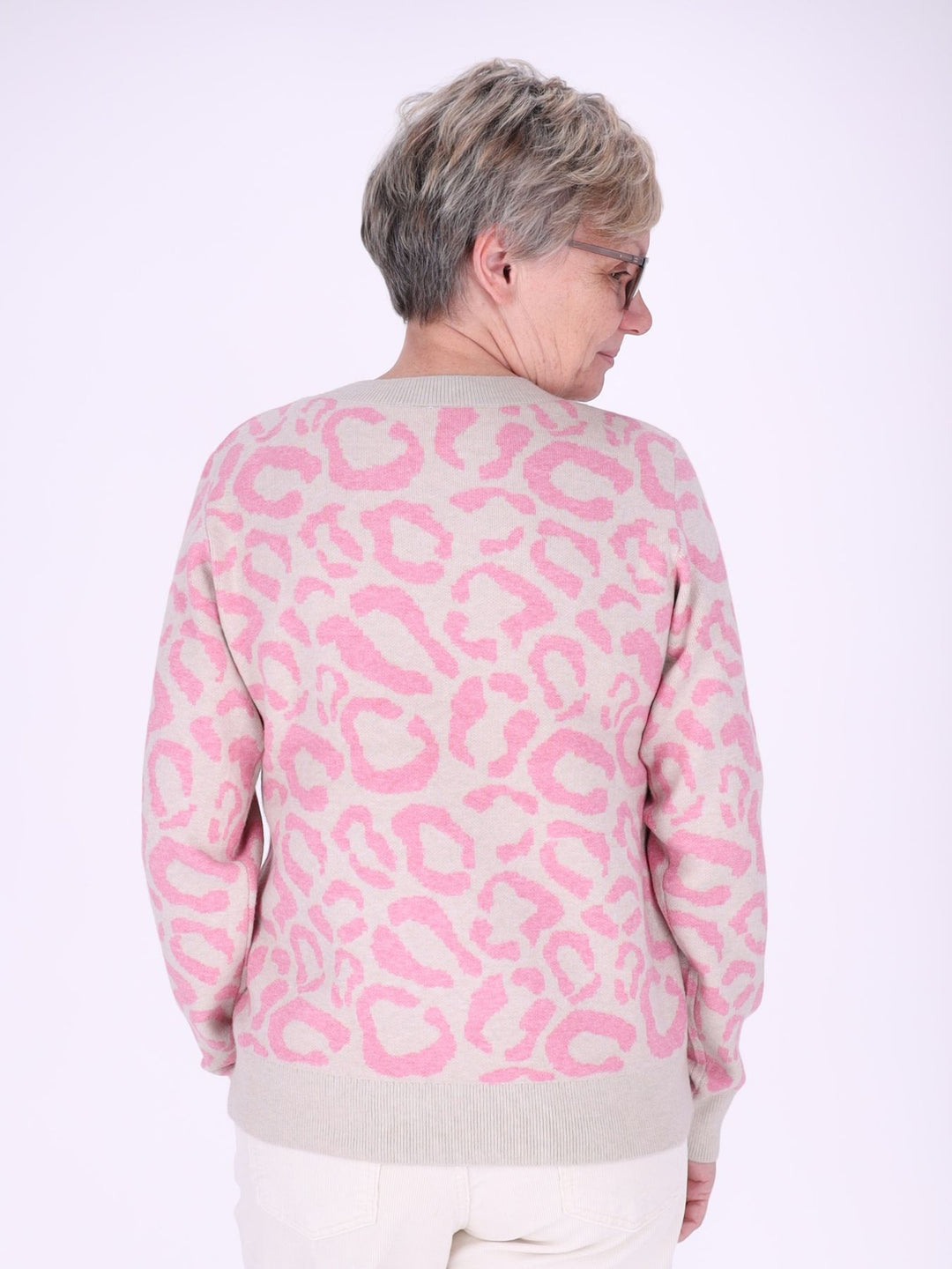 Damen Strickpullover mit Leo-Muster in Pink – weich, feminin & modern