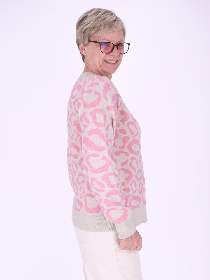 Damen Strickpullover mit Leo-Muster in Pink – weich, feminin & modern