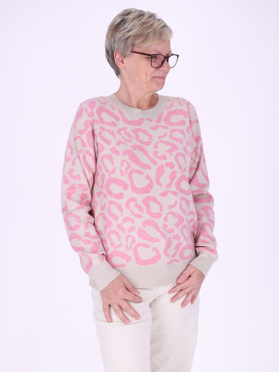 Damen Strickpullover mit Leo-Muster in Pink – weich, feminin & modern