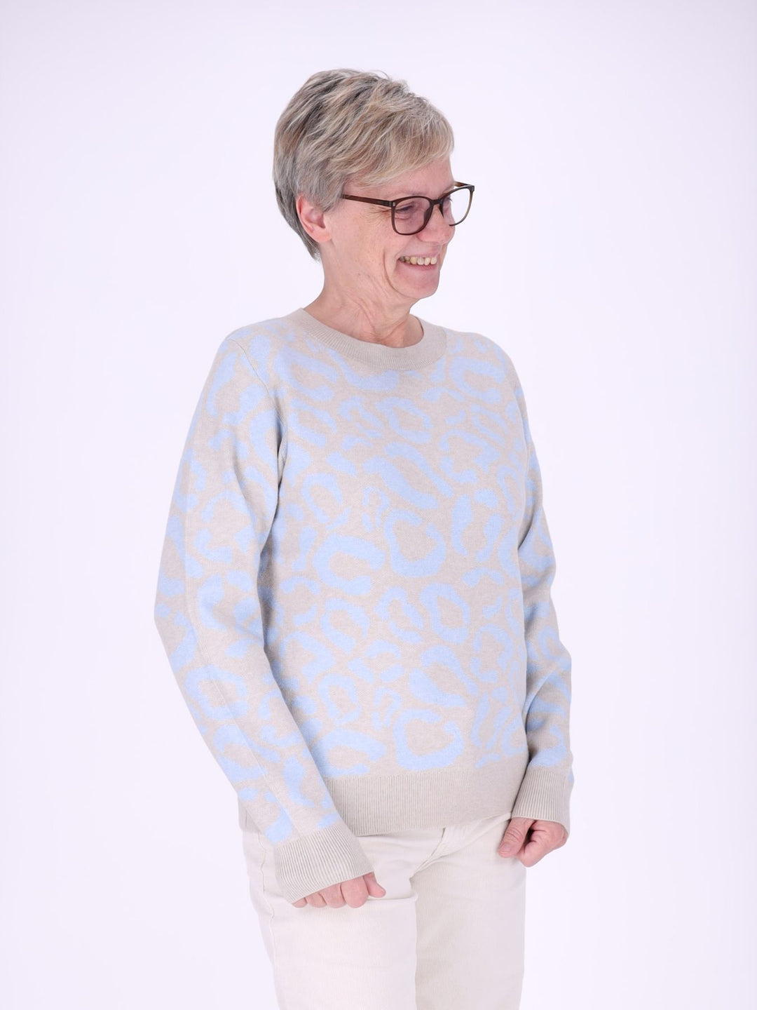 Damen Strickpullover mit Leo-Muster in Blau – weich, modern & vielseitig kombinierbar